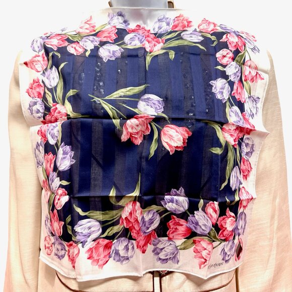 2) New  Beautiful YSL MiniScarf/Handker cotton 19 "  Purple  Pink Floral (59 - Picture 10 of 14